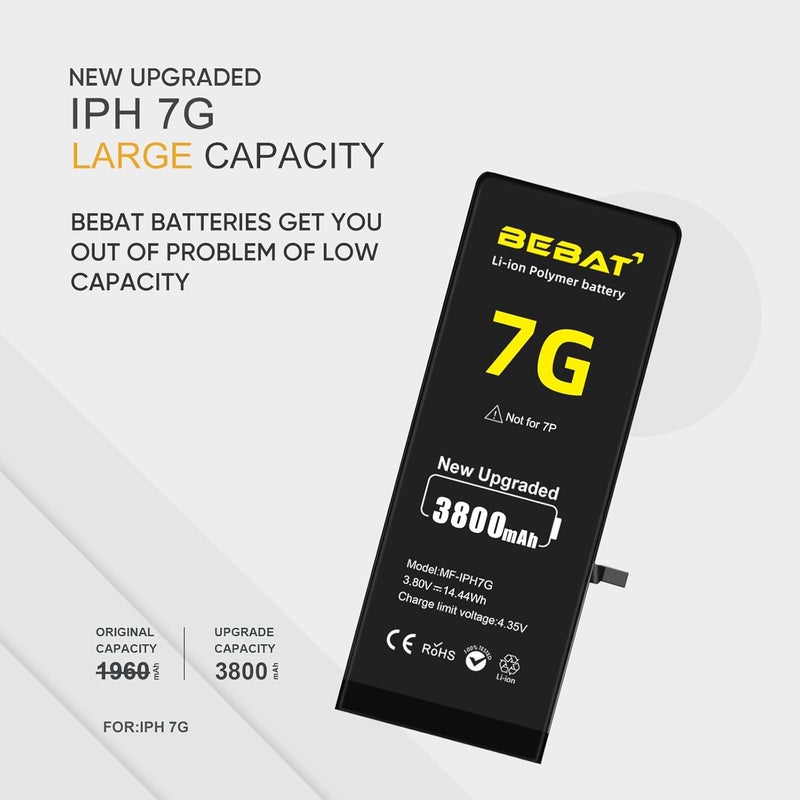 BEBAT Replacement for iPhone 7 Battery, 3800mAh High Capacity Li-ion Polymer Replacement Battery for Model (A1660 A1778 A1779) with Professional Repair Tool Kits - Image 2